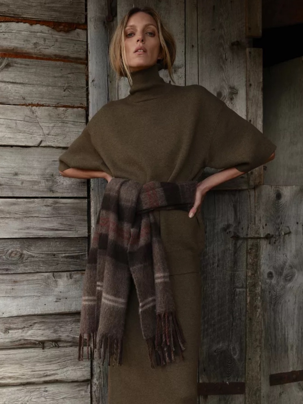 Zara Oversized High-Neck Wool Sweater Olive